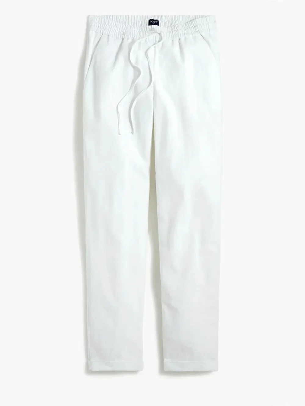 J. Crew Linen Cotton Blend Drawstring Pants White NWT 12 Straight Leg Mid Rise